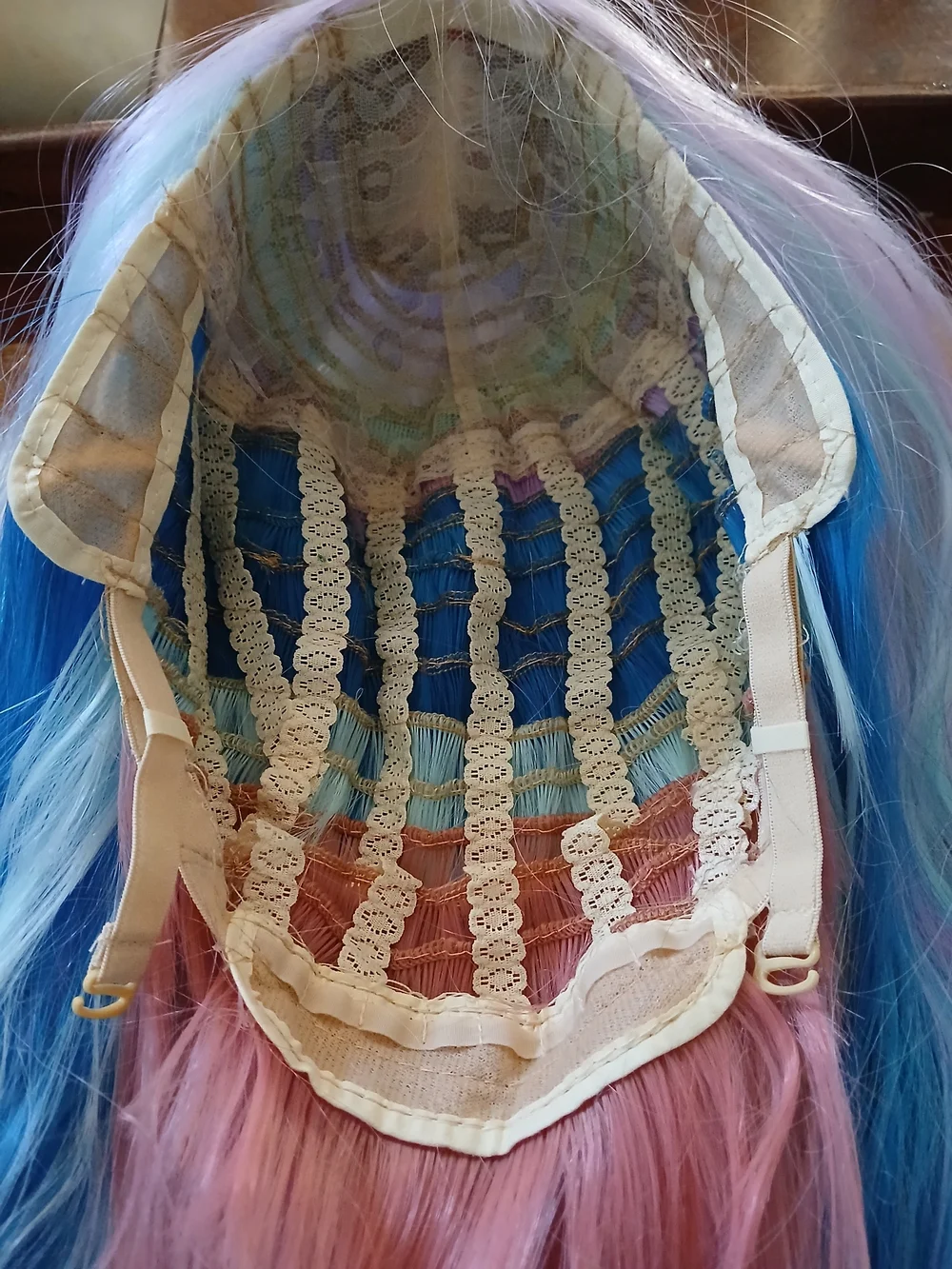 Long Pastel Lavender Wig with Pink and Blue Highlights - Women's Wavy Style